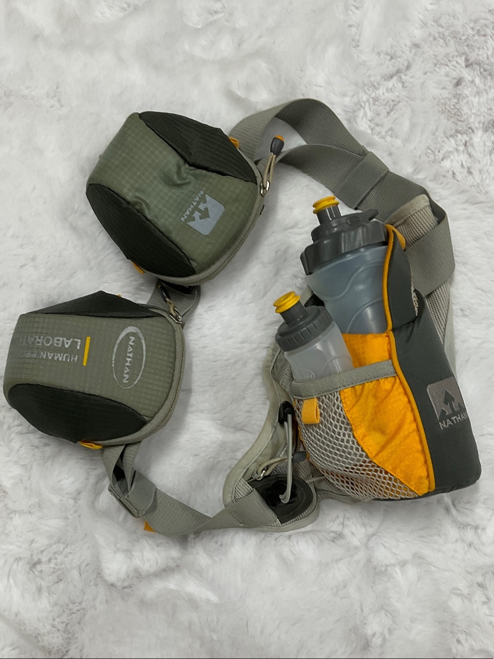 Natan Grey & Orange Hydration Waist Pack with Dual Water Bottles